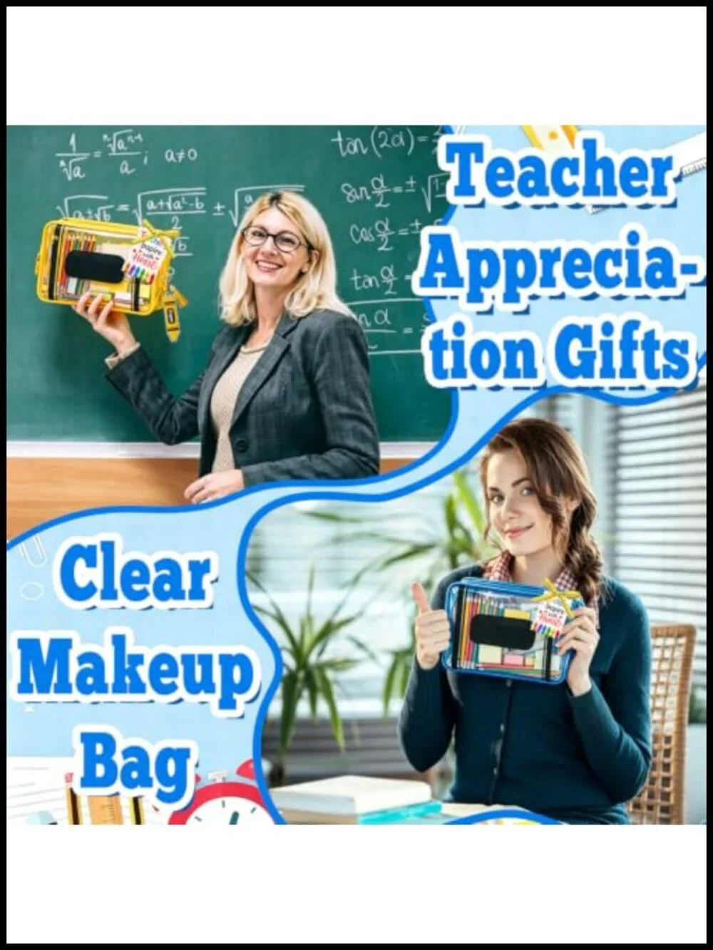 6-Pack Clear Waterproof PVC Cosmetic Bags with Keychains, Teacher Appreciation